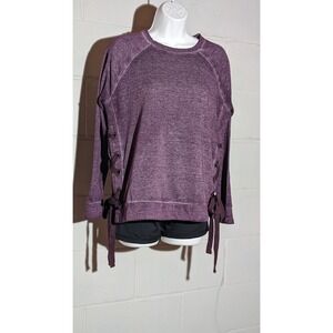 ANA Lace-Up Long Sleeve Top Purple Heathered Casual Pullover Sweatshirt Medium